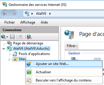 Item de menu Ajouter un site Web