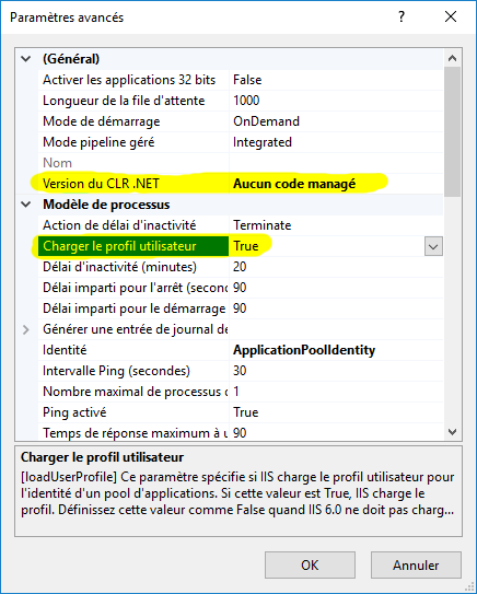 Modifier le pool d'applications