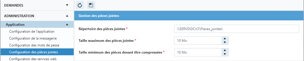 Configuration des pièces jointes